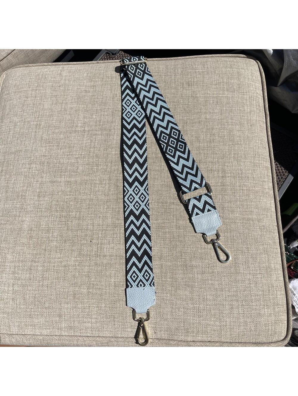Blue Black Woven Adjustable Strap Geometric Pattern 2 Inches Wide 47” Long